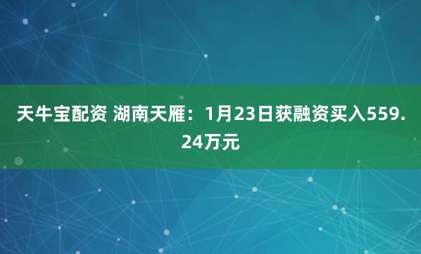 天牛宝配资 湖南天雁：1月23日获融资买入559.24万元
